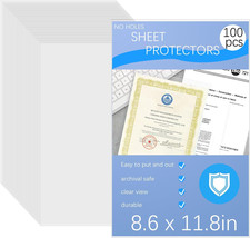 No Holes Sheet Protectors 100 Seets 8.5&quot; X 11&quot; Clear  - £26.72 GBP