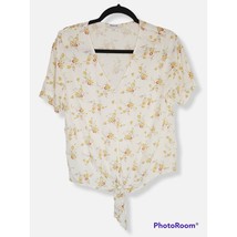Madewell White Short Sleeve V-Neck Windowbox Floral Novel Tie in Front T... - $18.88