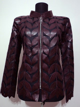 Burgundy Woman Leather Coat Women Jacket Zipper Short Collar All Size Li... - $225.00