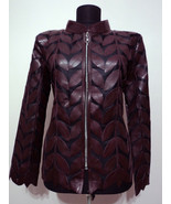 Burgundy Woman Leather Coat Women Jacket Zipper Short Collar All Size Li... - £179.63 GBP