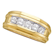14k Yellow Gold Mens Round Diamond Ridged Wedding Band Ring 1/2 Cttw - £958.24 GBP