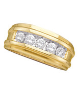 14k Yellow Gold Mens Round Diamond Ridged Wedding Band Ring 1/2 Cttw - £960.96 GBP