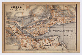 1893 Original Antique City Map Of Lucerne / Luzern / Switzerland - £19.93 GBP