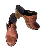 Born Mahal Clog 10 Brown Leather 4&quot; Heel Braided Buckle - £26.29 GBP