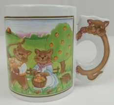 Peach Harvesting Cat Family 3.75&quot; Coffee Cup Mug - £5.41 GBP