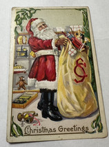 Postcard Santa Bag of Toys #227A Christmas Greetings Early 1900s Unposted - £8.41 GBP