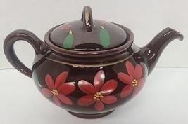 Royal Canadian Art Pottery Black Floral Dripless Tea Pot VTG  Cottage Cabin - £14.58 GBP