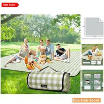 Large Waterproof Vintage Gingham Picnic Blanket for Outdoor Family Fun - $45.49