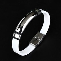 Fashion jewelry vintage Black Rubber Wristband Silicone Stainless Steel Men Brac - £11.11 GBP