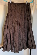 Brown Floral Stitch Detail Midi Flounce Skirt by JKLA Women&#39;s Size S - £7.84 GBP