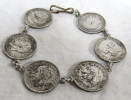 1910 - 1941 Edwards VII Georges V 3 Pence Sterling Silver Coin 6&quot; Bracelet 9.5g - £15.50 GBP