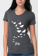womens bike bird and butterflies- american apparel asphalt scoop neck shirt, ava - £18.38 GBP