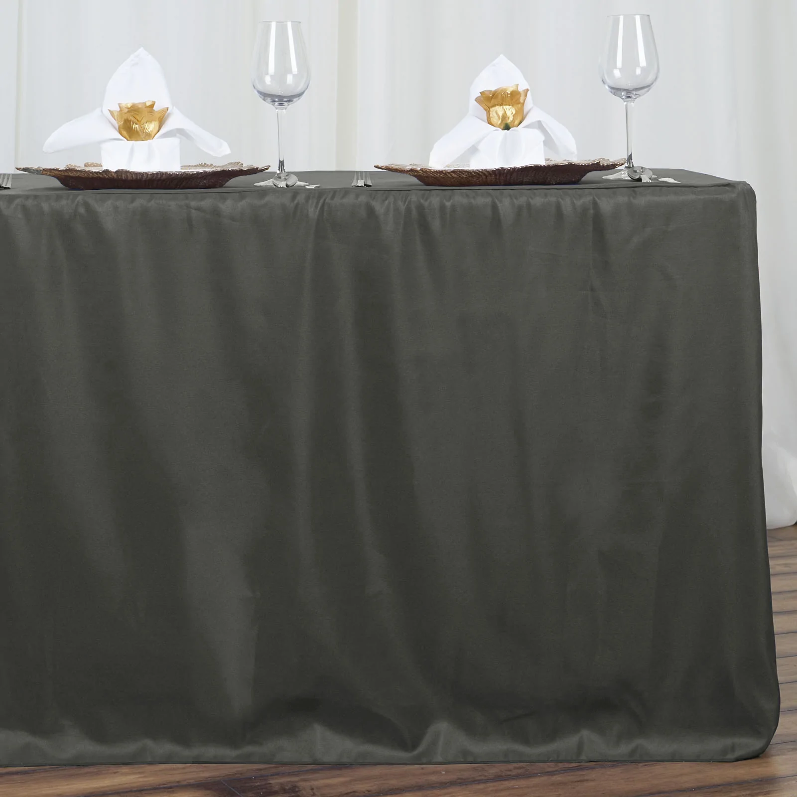 Grey - 6FT Rectangular Fitted Polyester Table Cover Wedding Party - £27.04 GBP