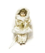 Christmas Porcelain Collectible Beige Dress Moving Doll Winter 17&quot; Vintage - £27.84 GBP