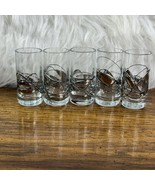 (5) Glass Vintage Shot Glasses Barware Mosaic Silver Crackle - $30.74