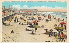 Oc EAN City Nj~Boardwalk &amp; BEACH-11th STREET-SHOWING Concert Hall 1935 Postcard - £8.08 GBP