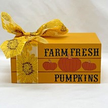 Farm Fresh Pumpkins Faux Book Stack Sunflowers Fall Autumn Home Decor - $14.55
