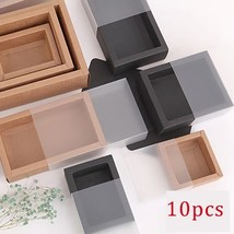 10pcs Kraft Paper Pac Box With Transparent PVC Window Black Delicate Drawer Disp - £154.89 GBP