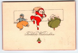 Santa Claus Christmas Postcard Dancing Boy Girl Wooden Shoes H L Woehler Germany - £41.29 GBP