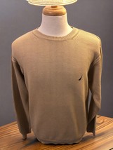 Nautica mens solid tan long sleeve pullover embroidered cotton sweater M... - $27.92