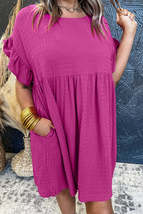 Round Neck Flounce Sleeve Mini Dress - $29.54