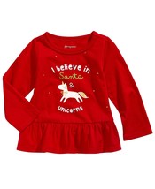 First Impressions Infant Girls Unicorn Print Peplum T-shirt,Red,6-9 Months - $11.88