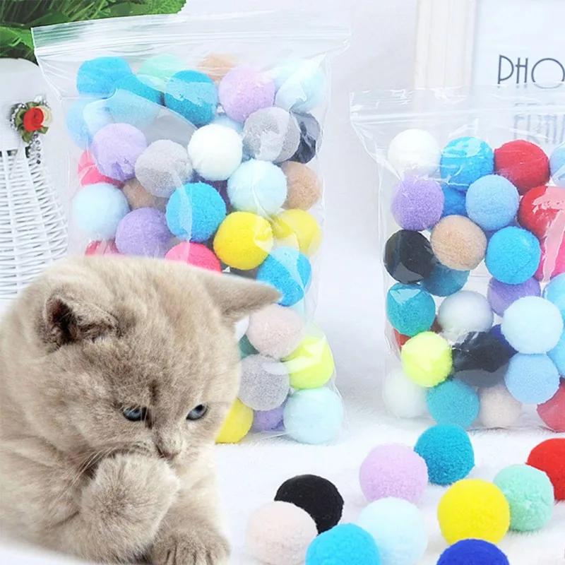 Play 10/20/30/50Pcs Plush Ball Cat Play Colorful Molar Bite Resistant Bouncy Bal - £22.98 GBP