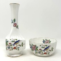Bone China Vase &amp; Bowl Pembroke Birds Flowers Cottage-core Aynsley England VTG - £25.40 GBP