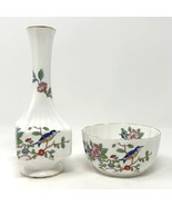 Bone China Vase &amp; Bowl Pembroke Birds Flowers Cottage-core Aynsley Engla... - £25.37 GBP