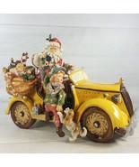 Vintage Ceramic Santa in Yellow Car Passing Out Toys Boy &amp; Dog 11 x 8&quot; F... - £37.34 GBP