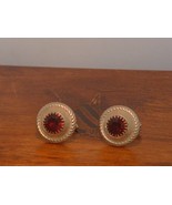 Pre-Owned Vintage Gold Tone Round Red Gem Cuff Links - £11.68 GBP