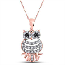 10kt Rose Gold Round Black Color Enhanced Diamond Owl Animal Pendant 1/6 Cttw - £185.19 GBP