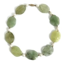 Vintage Green Jade Pearl Necklace 14K Yellow Gold, 15.5 Inches, 65.17 Grams - £549.71 GBP