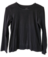 J Jill Womens Top Tee Shirt Size S Petite Black 100%  Cotton L/S Satin T... - $20.33 CAD