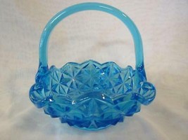 Indiana Glass Monticello Blue Square 7&quot; Basket - 5 Dots Artist Mark on Handle - £12.69 GBP