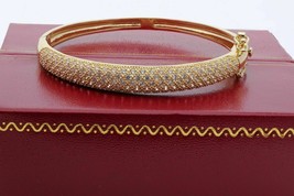 4.20CT Redondo Corte Diamante Imitación Mujer Brazalete En 925 Plata Chapado Oro - £135.85 GBP