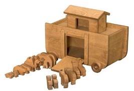 Big Noah&#39;s Ark Wood Pull Toy 14 Animals Bible Story Play Set, Natural Walnut - £145.14 GBP