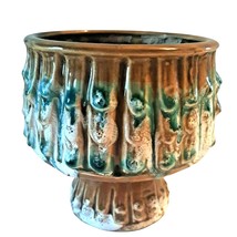 Lefton Aqua Brown Drip Glazed Pottery Pedestal Bowl Made in Japan - £24.25 GBP