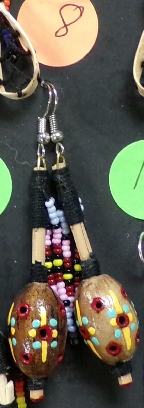 Native American Dangle Beaded Pecan Shell Shaker Rattle Earrings Seminol... - $27.99