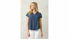 New Womens NWT S Blue PrAna Top Cotton Short Sleeve Lace Organic Casual Katya  - £85.28 GBP
