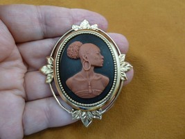 CA20-14) Rare African American Lady Brown Red + Black Cameo Pin Pendant Jewelry - £27.97 GBP