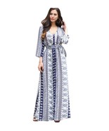 princess holiday V-neck printed chiffon dress long maxi dress with slit - $40.73 CAD