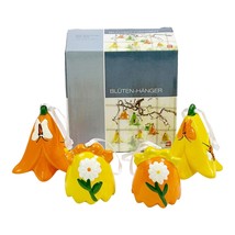 Vtg NKD Hand Painted Ceramic Clay Flower Ornaments Set of 4  2&quot;-3&quot; NIB Germany - £10.15 GBP