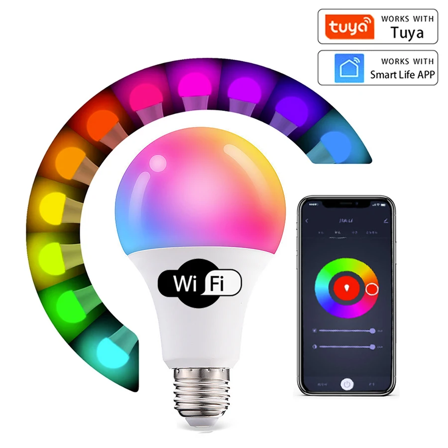 Play Smart Wifi LED Bulb Voice Control Light 15W 110V 220V TUYA Lamp Dimmable A  - £23.60 GBP