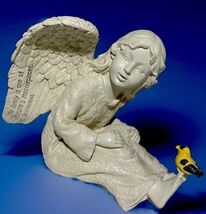 VTG Sitting Angel Figurine With A Goldfinch On Her Toes And A Quote On H... - $13.85