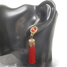Fashion Jewelry Womens Red Opaque Dangle Tassel Bohemian Post Earrings Boho PAIR - £15.98 GBP