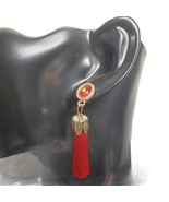 Fashion Jewelry Womens Red Opaque Dangle Tassel Bohemian Post Earrings B... - £15.72 GBP