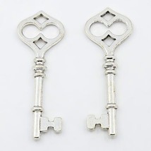 Large Skeleton Key Pendants Antique Silver 60mm Steampunk Supply 2 Sided... - £3.44 GBP
