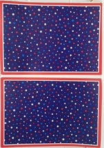 Set Of 2 Same Plastic PLACEMATS,12&quot;x17&quot;, Patriotic Multicolor Stars On Blue, Hl - £9.94 GBP