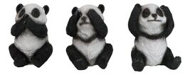 Set Of 3 See Hear Speak No Evil Whimsical Giant Panda Bears Mini Figurines - €16,35 EUR